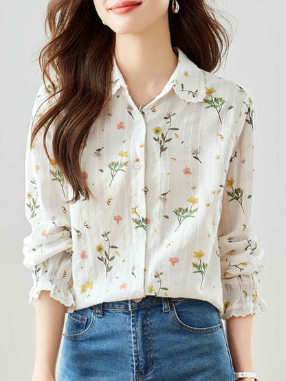 nancy Classic Lapel Embroidered Floral Shirt