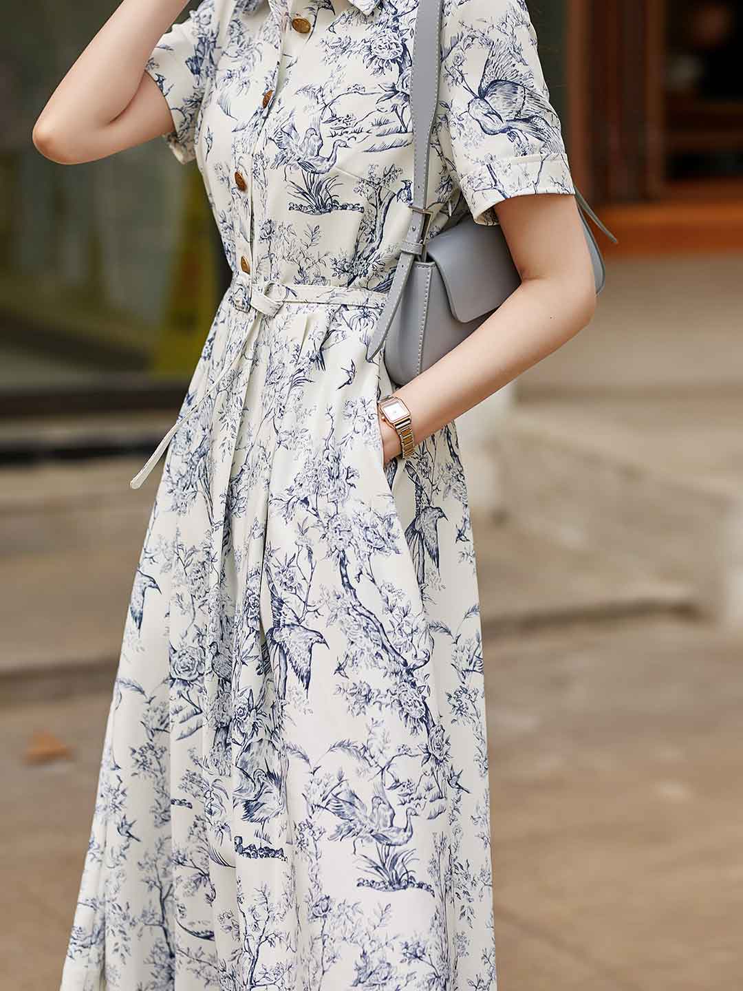 sheila Elegant Lapel Printed Dress