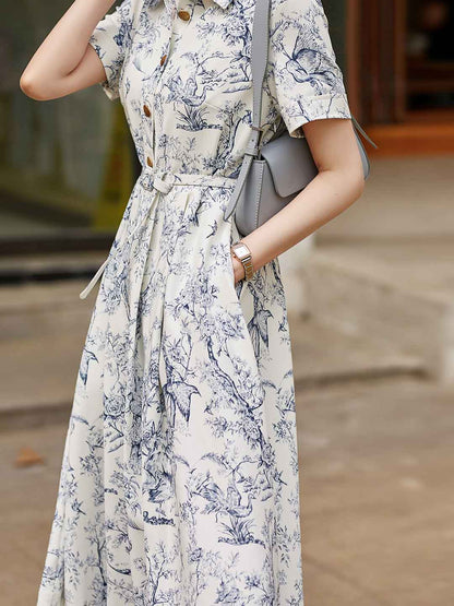 sheila Elegant Lapel Printed Dress