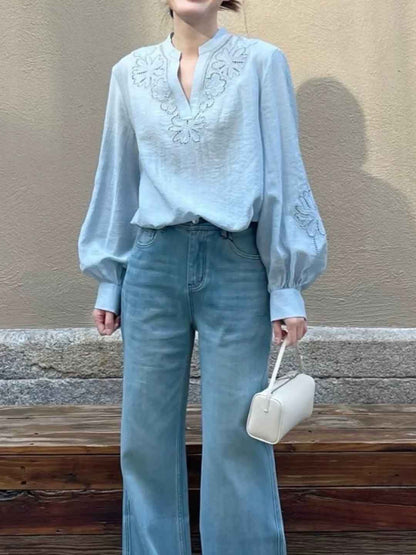 sharon Loose V-Neck Hollowed Top