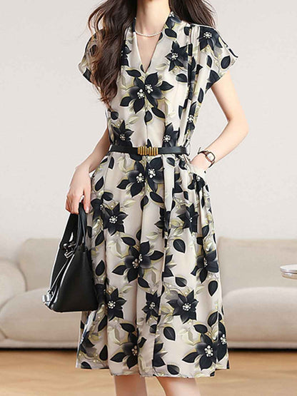 michelle Loose V-neck Chiffon A-line Dress