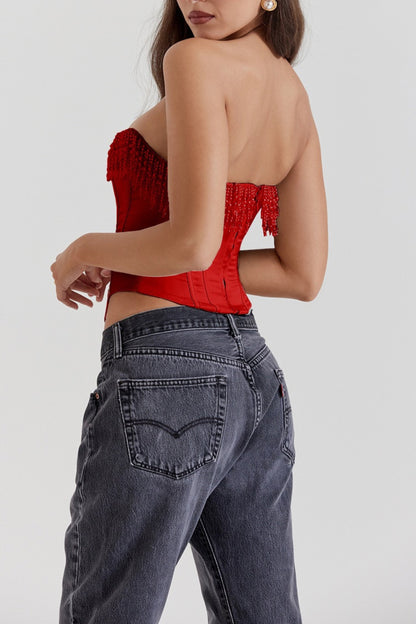 Nalini faux-pearl off-shoulder top