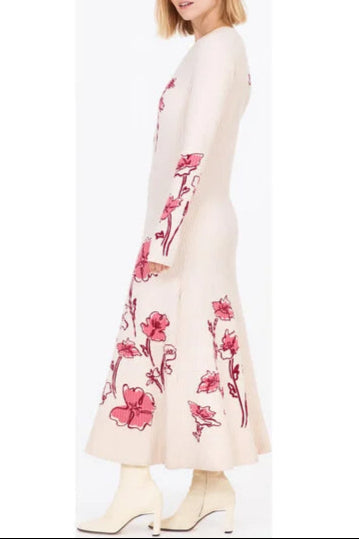 odette stretch knit maxi dress in ecru multi