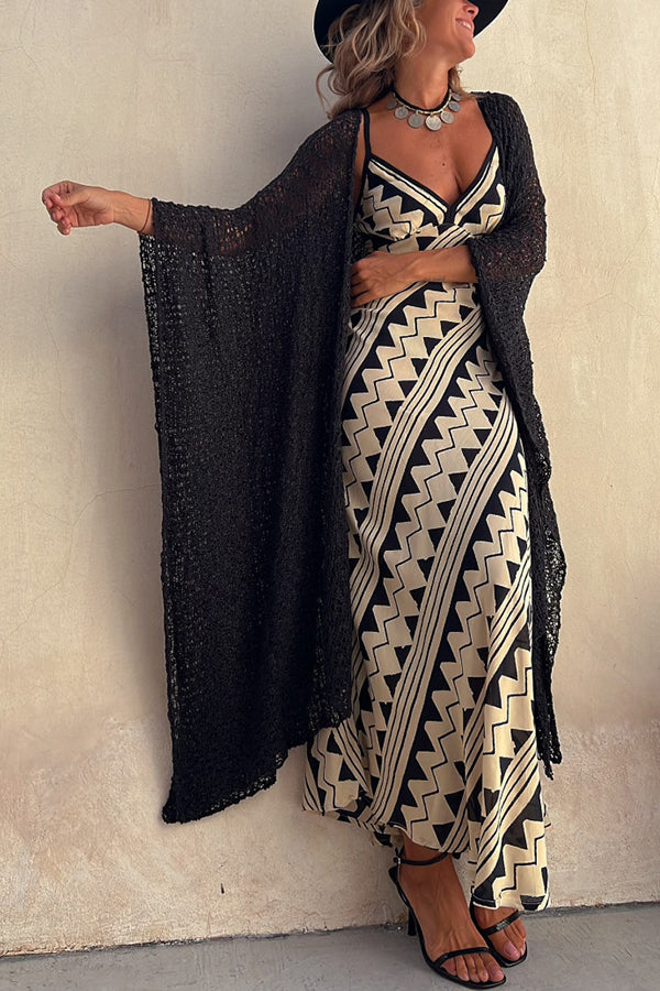 Satin Ethnic Print Smocked Back Midi Dress