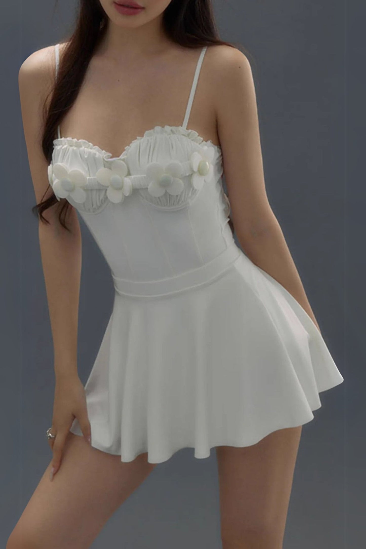Deance White Flower One-Piece Swimsuit & Skirt