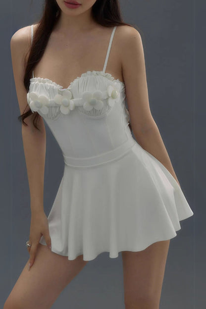 Deance White Flower One-Piece Swimsuit & Skirt