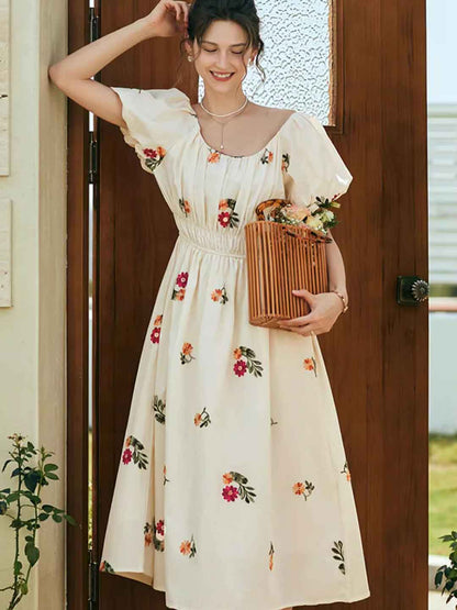 rosalind Retro Embroidered Puff Sleeve Dress