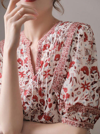 lesley Classic Puff Sleeve Printed Top