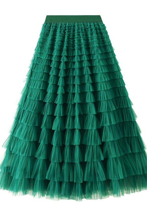 Queen Tiered Elastic Waist Tulle Maxi Skirt