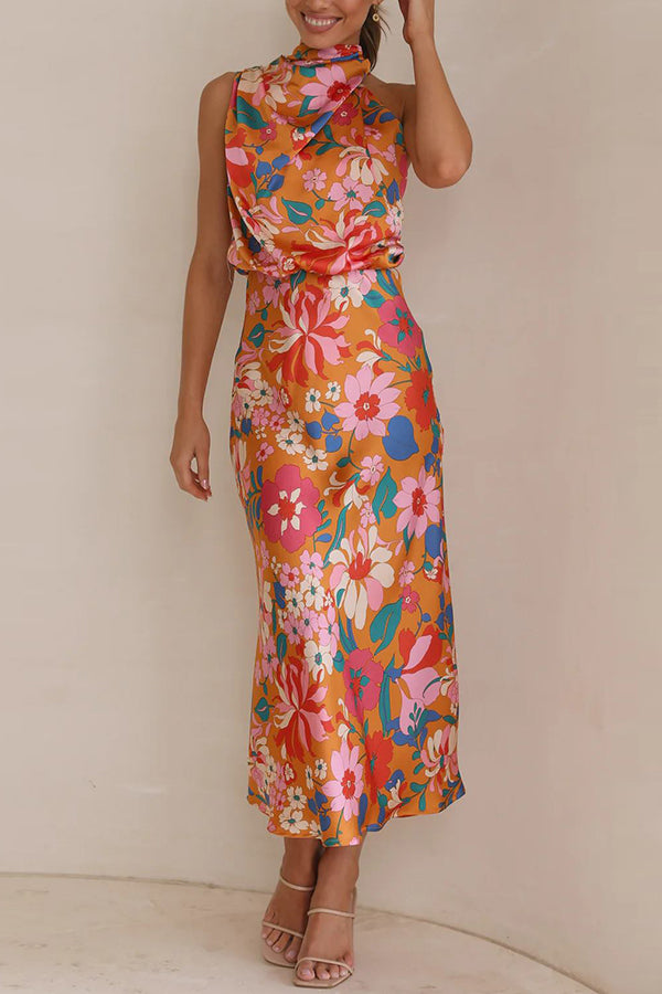 julia Floral Halter Neck Elastic Waist Maxi Dress