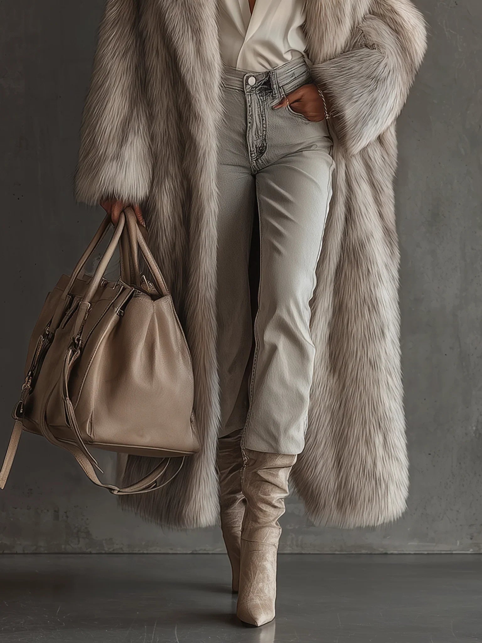 Gray Gradient Faux Fox Fur Eco Friendly Coat