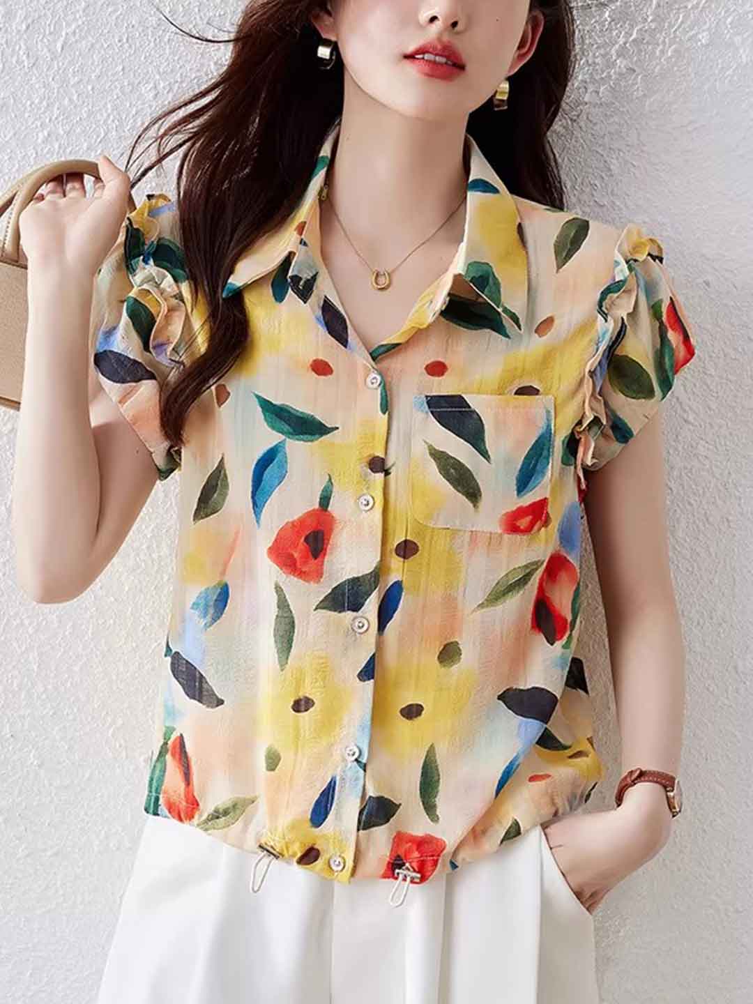 odelia Casual Polo Floral Printed Shirt