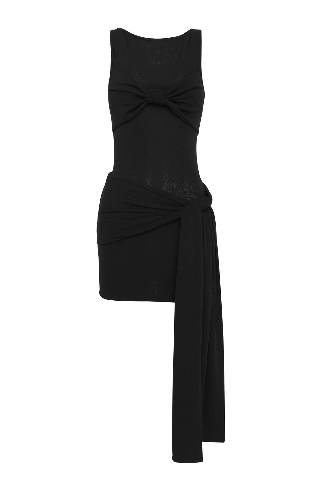 black Sleeveless with twisted draped ribbons mini dress