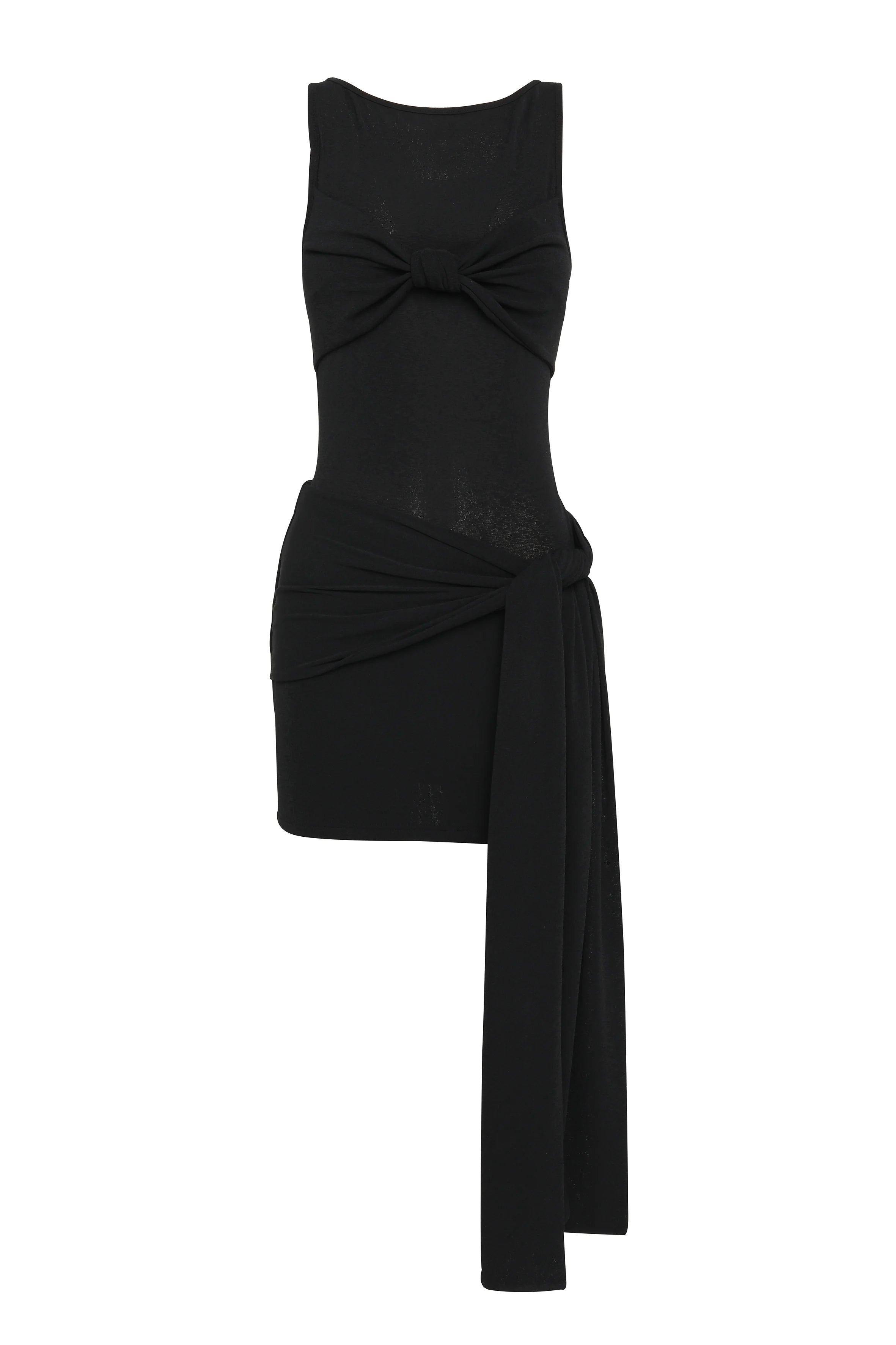 black Sleeveless with twisted draped ribbons mini dress