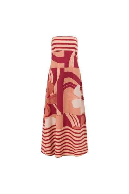Strapless Color Block Striped Print Flowy Lightweight Maxi Dress