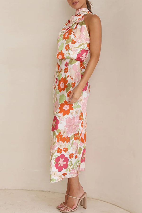 julia Floral Halter Neck Elastic Waist Maxi Dress