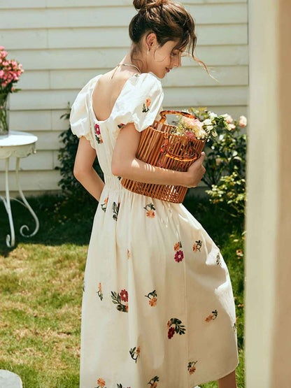 rosalind Retro Embroidered Puff Sleeve Dress