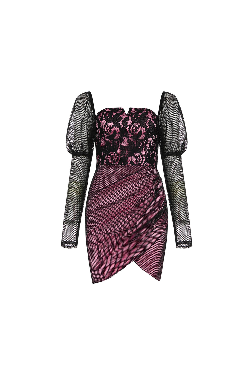 Embellished mesh mini dress in purple