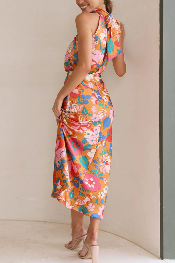 julia Floral Halter Neck Elastic Waist Maxi Dress