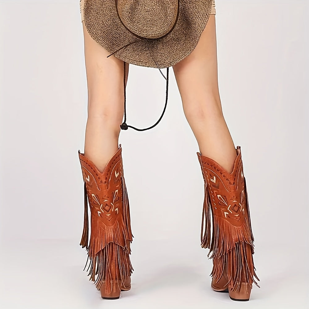 Fringe Stitch Design Cowgirl Boots