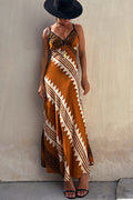 eleanore Satin Ethnic Print Smocked Back Midi Dress