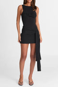 black Sleeveless with twisted draped ribbons mini dress