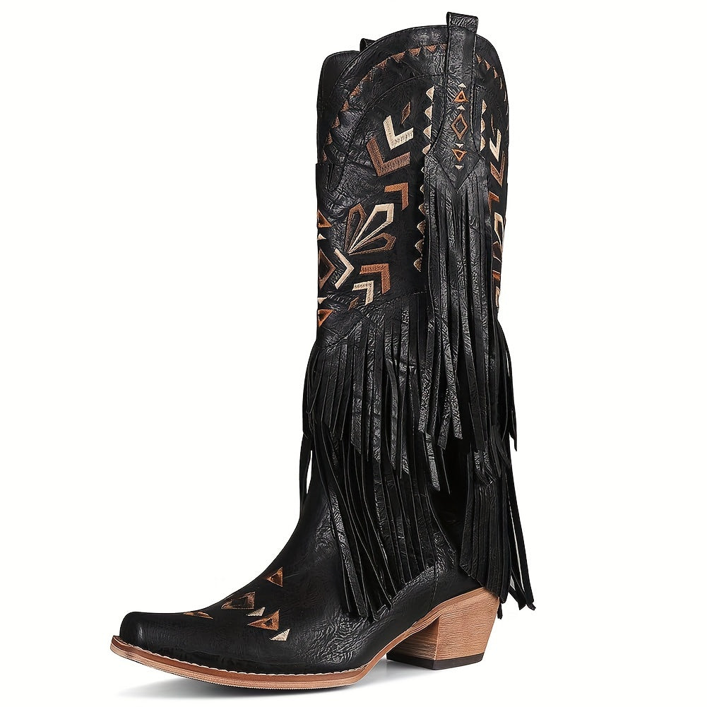 Fringe Stitch Design Cowgirl Boots