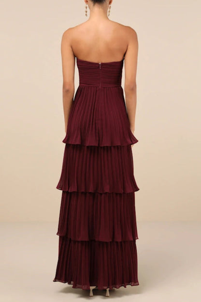 Plum Purple Strapless Tiered Maxi Dress