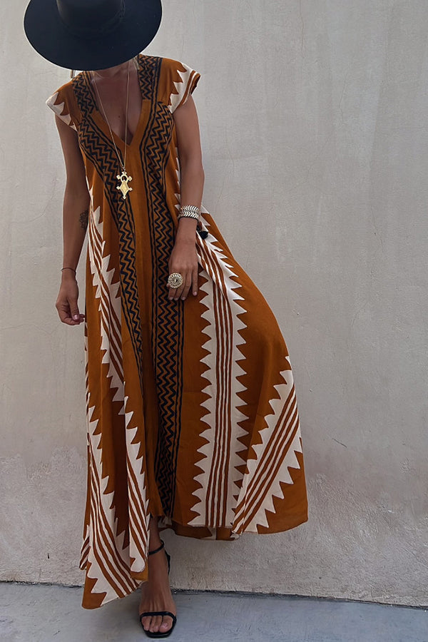 charlotte Ethnic Print A-line Maxi Dress