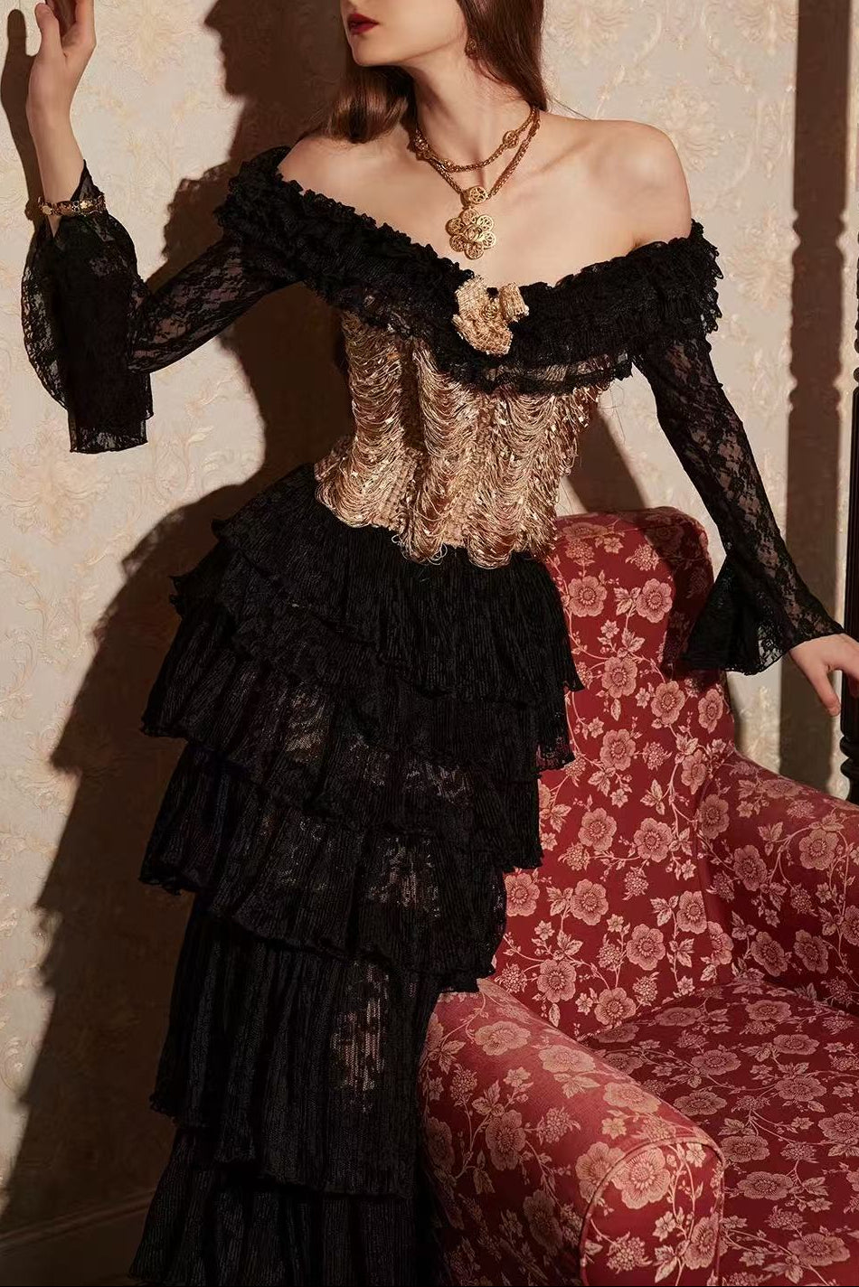 Vintage Court Fishbone Gown Corset Skirt Annual Meeting Gown