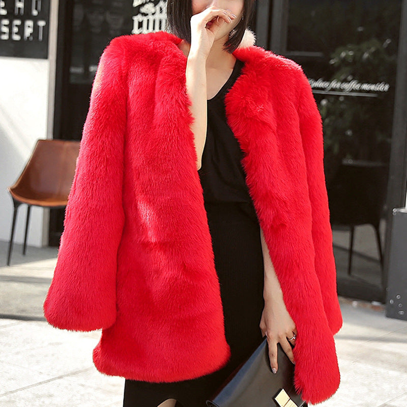 Warm Plus Size Midi Rabbit Fur Coat