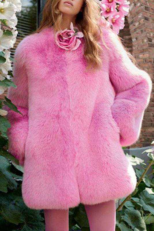 Warm Plus Size Midi Rabbit Fur Coat