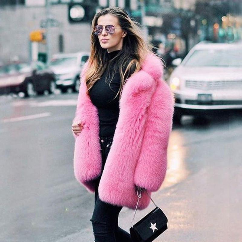 Warm Plus Size Midi Rabbit Fur Coat