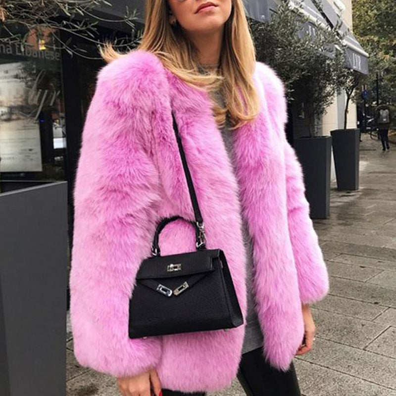 Warm Plus Size Midi Rabbit Fur Coat
