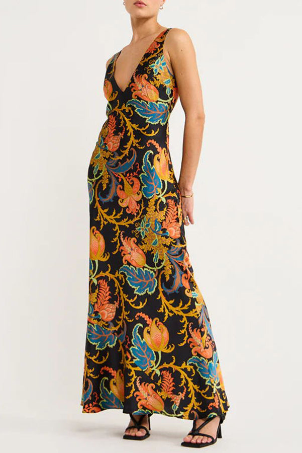 Satin Print Slip Maxi Dress