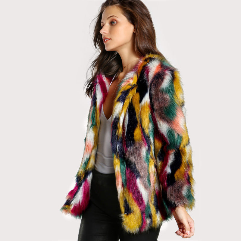 colorful fur imitation fur coat