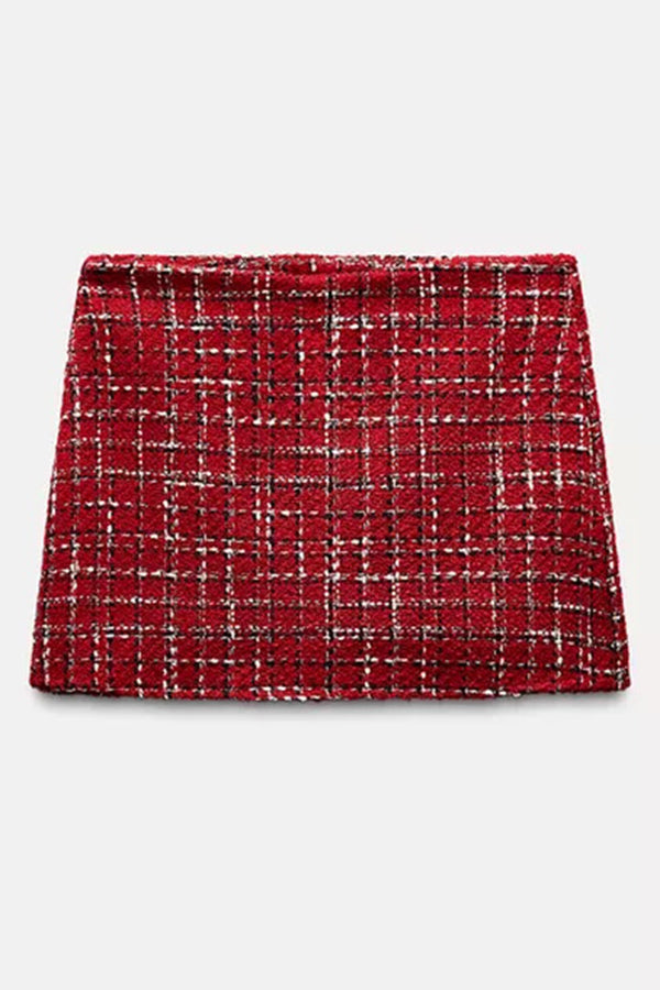 Fashionable Tweed Plaid Texture Casual Mini Skirt