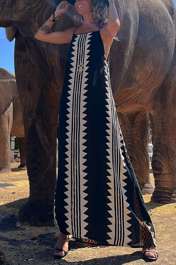 helen Ethnic Print Backless A-line Maxi Dress