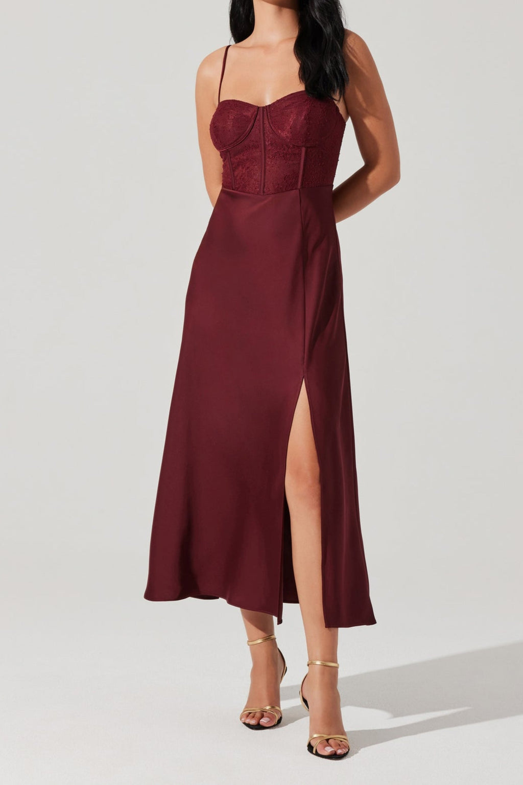 Lace Bustier Midi Dress - Romantic Corset Style Party Dress