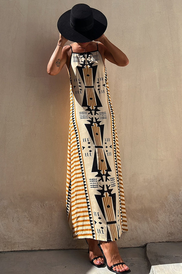 helen Ethnic Print Backless A-line Maxi Dress