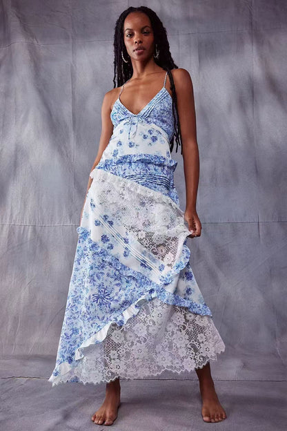 Léa Lace Patchwork Floral Cami Maxi Dress