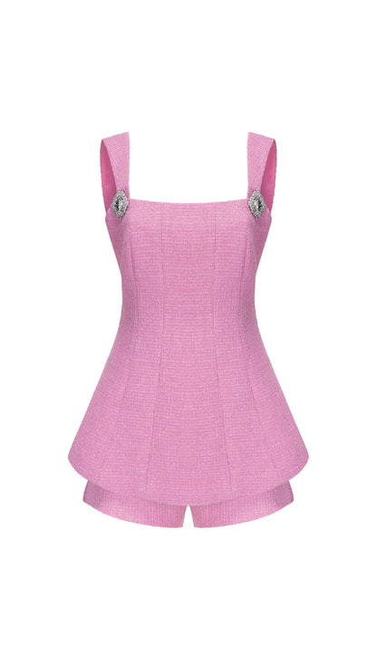 BOW-EMBELLISHED RHINESTONE SET IN PINK