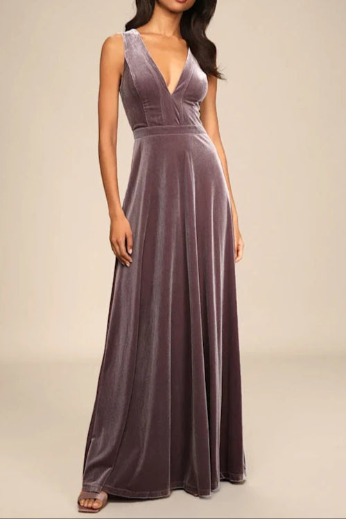 Beautiful Night Dusty Purple Velvet Sleeveless Maxi Dress
