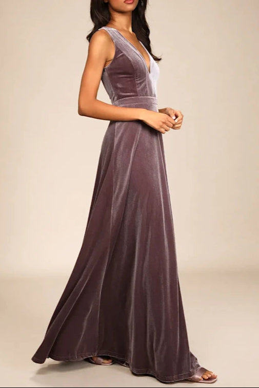Beautiful Night Dusty Purple Velvet Sleeveless Maxi Dress
