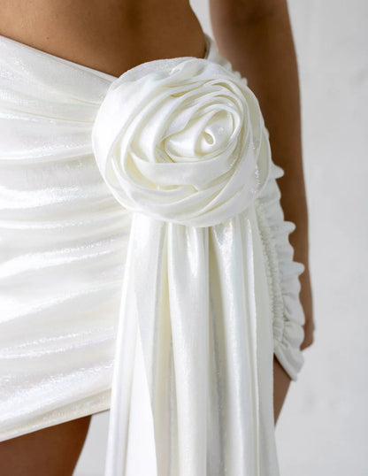 Regular Pleated Cutout Strapless Mini Dress In White