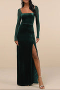 Certifiably Chic Emerald Velvet Mesh Long Sleeve Maxi Dress