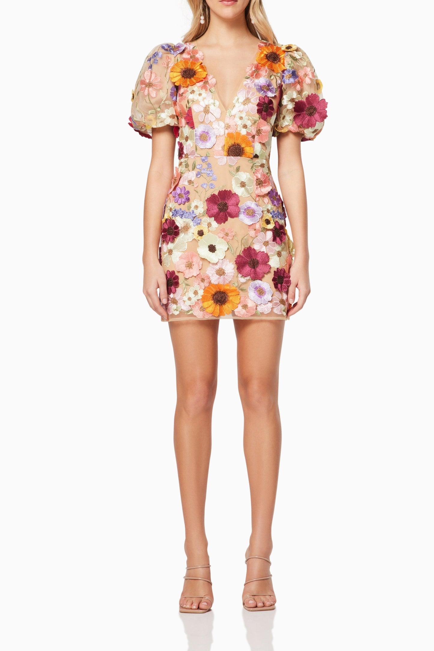 Rosalind Pink Mini Dress - 3D Floral Embellished Party Dress
