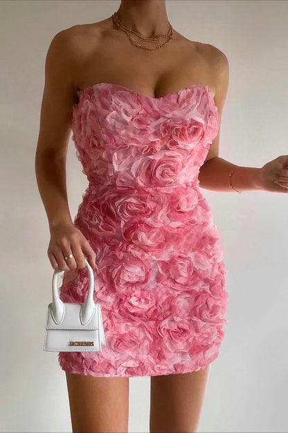 beverly Floral embellished Mini Dress in pink