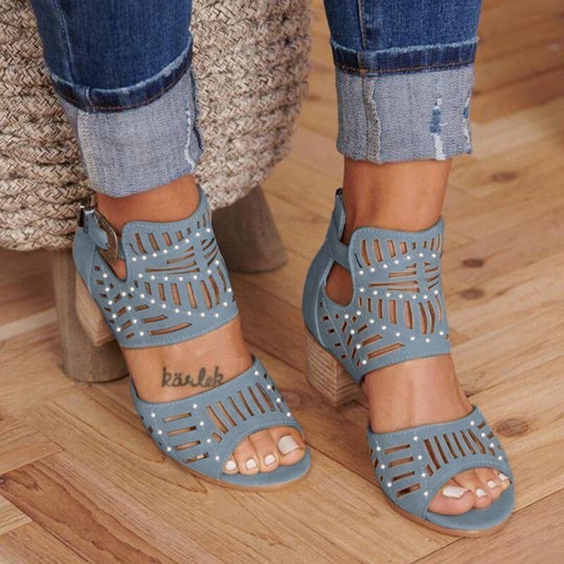 Buckle Peep Toe Hollow Out  Shoes