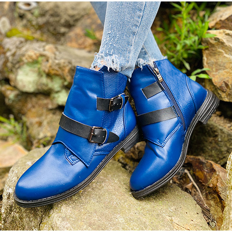 Cone Heels Buckle Strap Ankle Boots